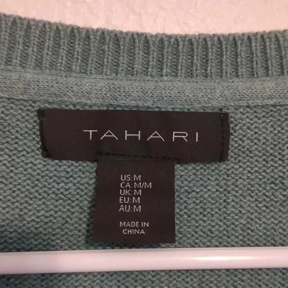 Tahari light teal knit sweater size M - Picture 3 of 6